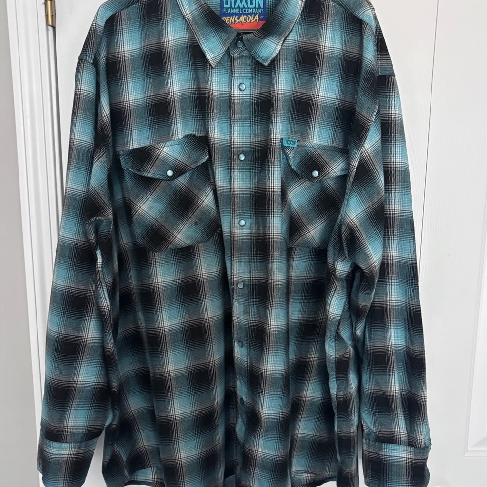 DIXXON Flannel Pensacola     Light Blue/Teal & Black Plaid Button Down Shirt